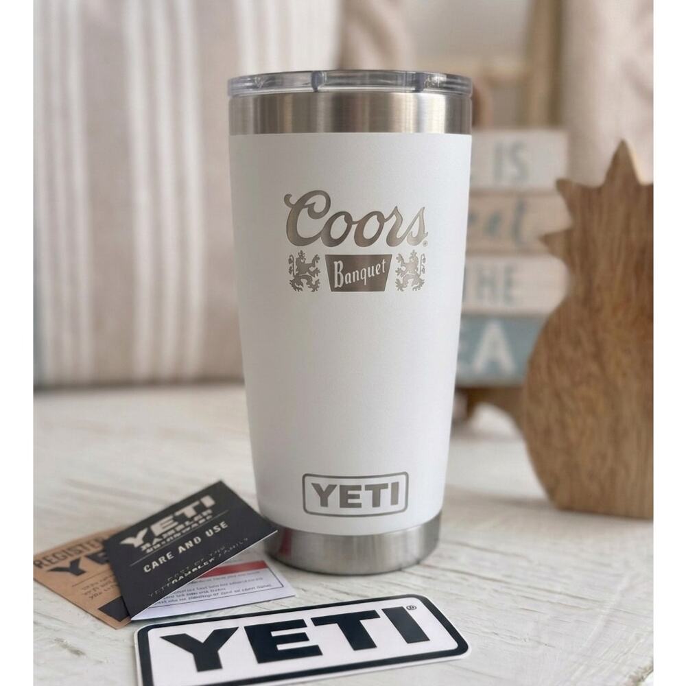YETI Rambler 20 oz Tumbler Coors Banquet Custom White Insulated Cup